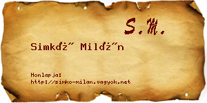 Simkó Milán névjegykártya